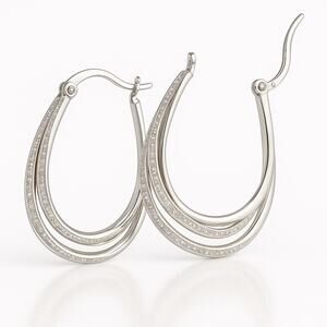 Sterling Silver CZ Teardrop Earrings 1 Inch Vintage Hoop Dangles